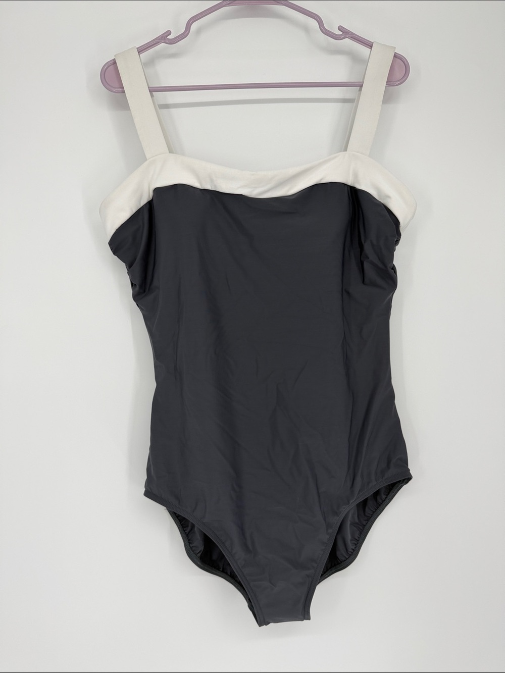 NWT Miraclesuit Grey White Colorblock One Piece Swimsuit Tummy Control Slimming